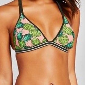 NWT PINK PINEAPPLE BIKINI TOP SIZE D/DD back ties